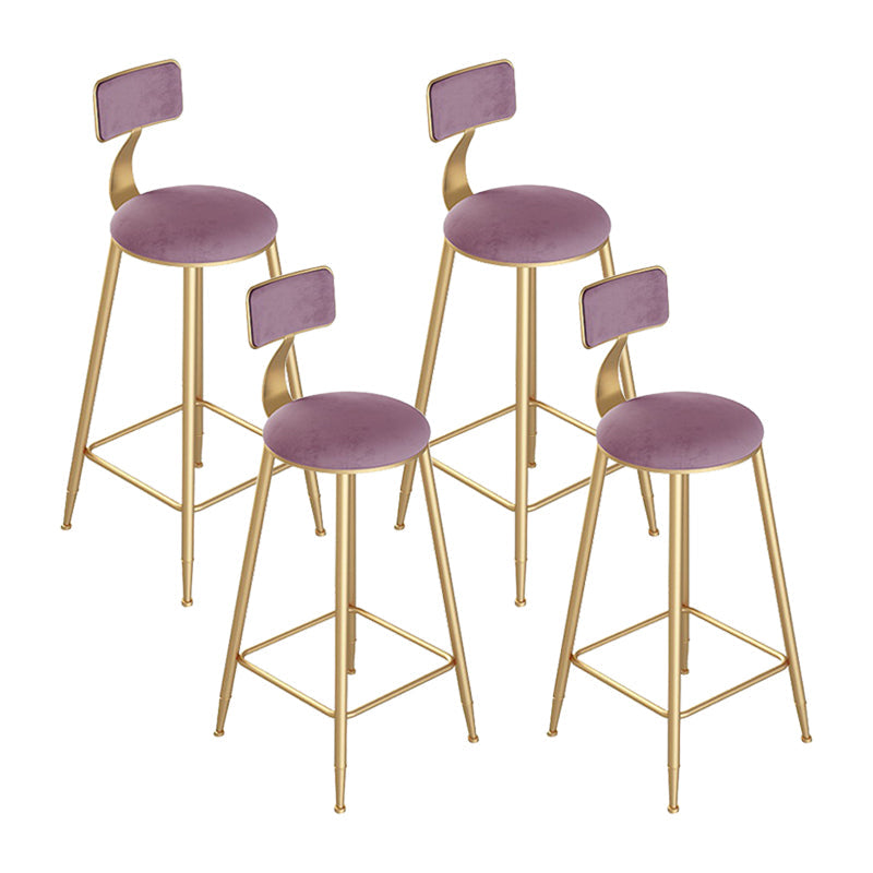 Contemporary Round Bar and Counter Stool Low Back Stool with 4 Gold Legs Pink 4 Piece Set Clearhalo 'Bar Furniture' 'Bar Stools' 'bar_stools' 'furn' 'furn_bar_stools' 'Furniture' 'furniture_bar_stools' 'Kitchen & Dining Furniture' 4706034
