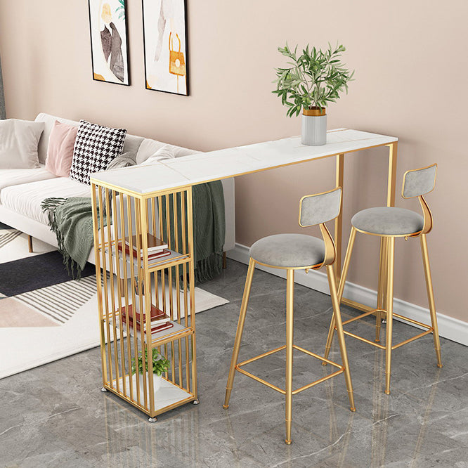 Contemporary Round Bar and Counter Stool Low Back Stool with 4 Gold Legs Clearhalo 'Bar Furniture' 'Bar Stools' 'bar_stools' 'furn' 'furn_bar_stools' 'Furniture' 'furniture_bar_stools' 'Kitchen & Dining Furniture' 4706037