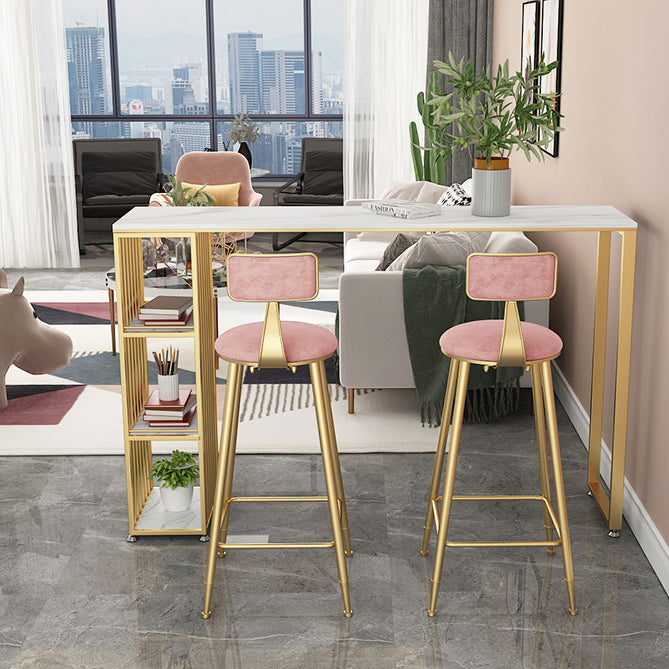 Contemporary Round Bar and Counter Stool Low Back Stool with 4 Gold Legs Clearhalo 'Bar Furniture' 'Bar Stools' 'bar_stools' 'furn' 'furn_bar_stools' 'Furniture' 'furniture_bar_stools' 'Kitchen & Dining Furniture' 4706043