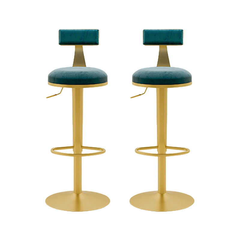 Contemporary Metal Bar and Counter Stool Low Back Stool with Pedestal Base in Gold Blue 2 Piece Set Bar Stool(31"H) Clearhalo 'Bar Furniture' 'Bar Stools' 'bar_stools' 'furn' 'furn_bar_stools' 'Furniture' 'furniture_bar_stools' 'Kitchen & Dining Furniture' 4706072