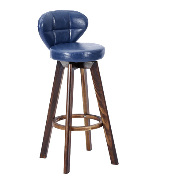 Contemporary Solid Wood Barstool Indoor Bar Stool with Footrest and Cushion Blue Brown 1 Piece Clearhalo 'Bar Furniture' 'Bar Stools' 'bar_stools' 'furn' 'furn_bar_stools' 'Furniture' 'furniture_bar_stools' 'Kitchen & Dining Furniture' 4706154