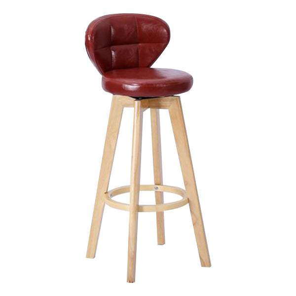Contemporary Solid Wood Barstool Indoor Bar Stool with Footrest and Cushion Red Wood 1 Piece Clearhalo 'Bar Furniture' 'Bar Stools' 'bar_stools' 'furn' 'furn_bar_stools' 'Furniture' 'furniture_bar_stools' 'Kitchen & Dining Furniture' 4706179