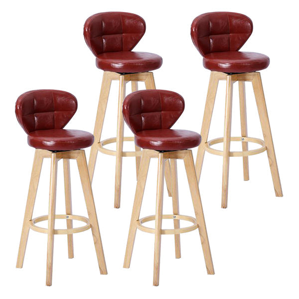Contemporary Solid Wood Barstool Indoor Bar Stool with Footrest and Cushion Red Wood 4 Piece Set Clearhalo 'Bar Furniture' 'Bar Stools' 'bar_stools' 'furn' 'furn_bar_stools' 'Furniture' 'furniture_bar_stools' 'Kitchen & Dining Furniture' 4706231