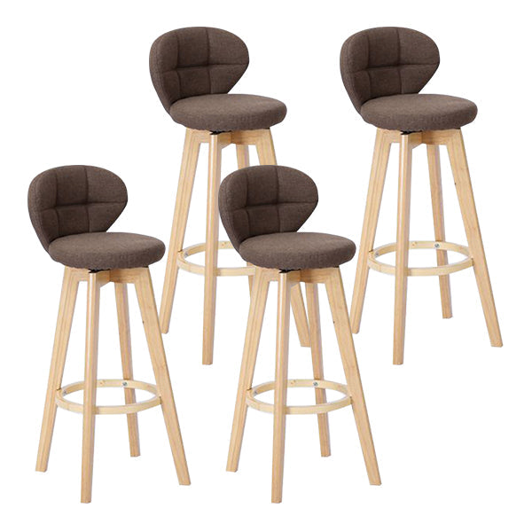 Contemporary Solid Wood Barstool Indoor Bar Stool with Footrest and Cushion Coffee Wood 4 Piece Set Clearhalo 'Bar Furniture' 'Bar Stools' 'bar_stools' 'furn' 'furn_bar_stools' 'Furniture' 'furniture_bar_stools' 'Kitchen & Dining Furniture' 4706237