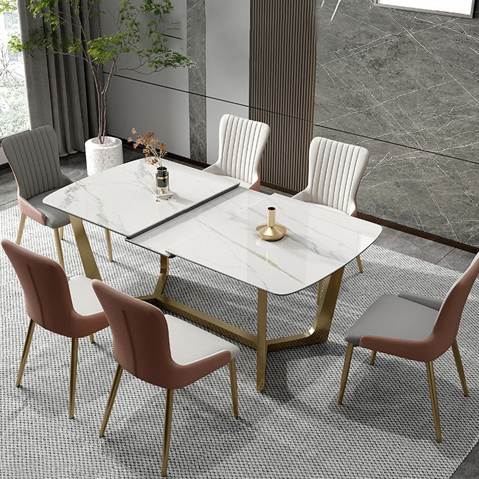 Glam 1/4/5/7 Pieces White Dining Table Set with Sintered Stone Top Scalable Dinette Set 7 Pieces: Table, 4 White+2 Grey Chairs Clearhalo 'Dining Room Sets' 'Dining Tables & Seating' 'dining_room_set' 'furn' 'furn_dining_room_set' 'Furniture' 'furniture_dining_room_set' 'Kitchen & Dining Furniture' 4706351