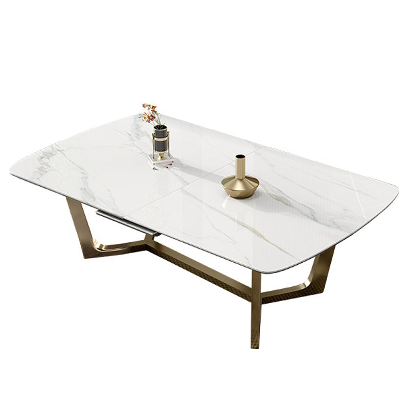 Glam 1/4/5/7 Pieces White Dining Table Set with Sintered Stone Top Scalable Dinette Set White 59"L x 35"W Clearhalo 'Dining Room Sets' 'Dining Tables & Seating' 'dining_room_set' 'furn' 'furn_dining_room_set' 'Furniture' 'furniture_dining_room_set' 'Kitchen & Dining Furniture' 4706354