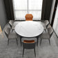 Modern 1/4/5/6/7/9 Pieces White Dining Table Set with Sintered Stone Top Round Dinette Set 7 Pieces: Table, 4 Grey+2 Orange Chairs Clearhalo 'Dining Room Sets' 'Dining Tables & Seating' 'dining_room_set' 'furn' 'furn_dining_room_set' 'Furniture' 'furniture_dining_room_set' 'Kitchen & Dining Furniture' 4706368
