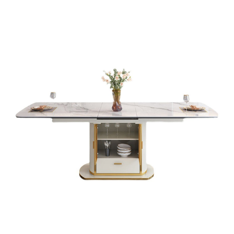 1/4/5/6/7 Pieces Dining Chair Set Sintered Stone Dining Room Set with Storage White 59"L x 35"W Clearhalo 'Dining Room Sets' 'Dining Tables & Seating' 'dining_room_set' 'furn' 'furn_dining_room_set' 'Furniture' 'furniture_dining_room_set' 'Kitchen & Dining Furniture' 4706410