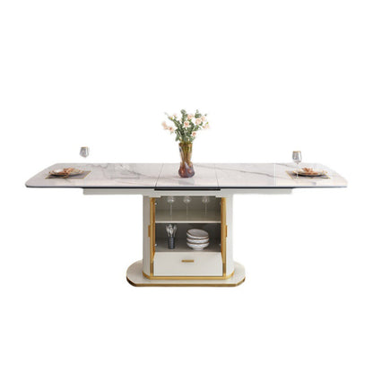 1/4/5/6/7 Pieces Dining Chair Set Sintered Stone Dining Room Set with Storage White 59"L x 35"W Clearhalo 'Dining Room Sets' 'Dining Tables & Seating' 'dining_room_set' 'furn' 'furn_dining_room_set' 'Furniture' 'furniture_dining_room_set' 'Kitchen & Dining Furniture' 4706410