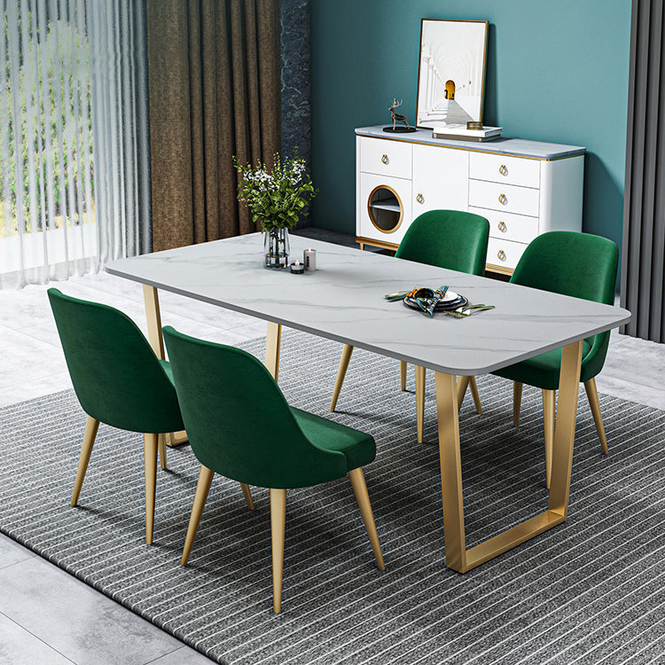Nordic 1/2/5/7 Pieces Dining Set Sintered Stone Dining Table with Chairs 5 Pieces: White Table, 4 Green Chairs Clearhalo 'Dining Room Sets' 'Dining Tables & Seating' 'dining_room_set' 'furn' 'furn_dining_room_set' 'Furniture' 'furniture_dining_room_set' 'Kitchen & Dining Furniture' 4706440