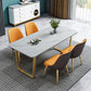 Nordic 1/2/5/7 Pieces Dining Set Sintered Stone Dining Table with Chairs 5 Pieces: White Table, 4 Orange Chairs Clearhalo 'Dining Room Sets' 'Dining Tables & Seating' 'dining_room_set' 'furn' 'furn_dining_room_set' 'Furniture' 'furniture_dining_room_set' 'Kitchen & Dining Furniture' 4706446