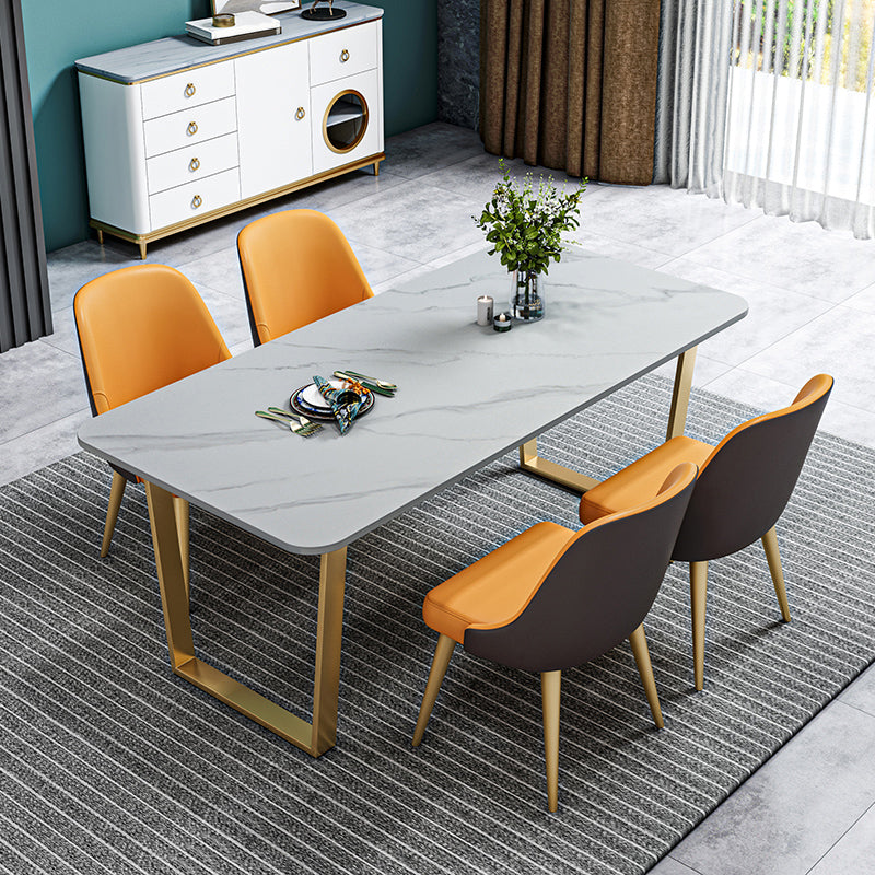 Nordic 1/2/5/7 Pieces Dining Set Sintered Stone Dining Table with Chairs 5 Pieces: White Table, 4 Orange Chairs Clearhalo 'Dining Room Sets' 'Dining Tables & Seating' 'dining_room_set' 'furn' 'furn_dining_room_set' 'Furniture' 'furniture_dining_room_set' 'Kitchen & Dining Furniture' 4706446