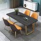 Nordic 1/2/5/7 Pieces Dining Set Sintered Stone Dining Table with Chairs 5 Pieces: Black Table, 4 Orange Chairs Clearhalo 'Dining Room Sets' 'Dining Tables & Seating' 'dining_room_set' 'furn' 'furn_dining_room_set' 'Furniture' 'furniture_dining_room_set' 'Kitchen & Dining Furniture' 4706451