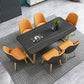 Nordic 1/2/5/7 Pieces Dining Set Sintered Stone Dining Table with Chairs 7 Pieces: Black Table, 6 Orange Chairs Clearhalo 'Dining Room Sets' 'Dining Tables & Seating' 'dining_room_set' 'furn' 'furn_dining_room_set' 'Furniture' 'furniture_dining_room_set' 'Kitchen & Dining Furniture' 4706452