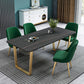 Nordic 1/2/5/7 Pieces Dining Set Sintered Stone Dining Table with Chairs 5 Pieces: Black Table, 4 Green Chairs Clearhalo 'Dining Room Sets' 'Dining Tables & Seating' 'dining_room_set' 'furn' 'furn_dining_room_set' 'Furniture' 'furniture_dining_room_set' 'Kitchen & Dining Furniture' 4706453
