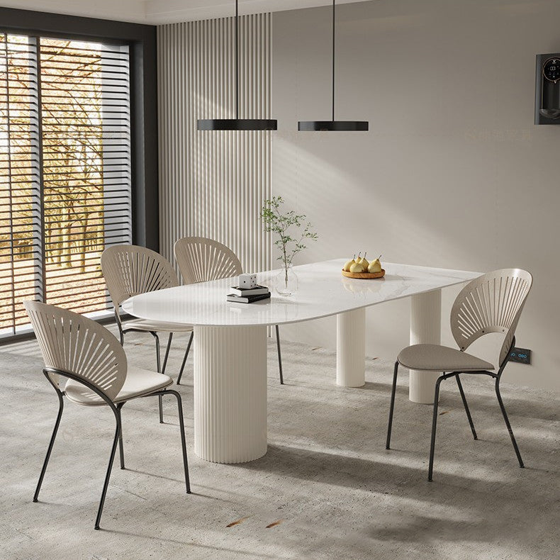 1/4/5/9 Pieces Modern Furniture Sintered Stone Top Dining Table Set for Home 5 Pieces: Table, 4 White Chairs Clearhalo 'Dining Room Sets' 'Dining Tables & Seating' 'dining_room_set' 'furn' 'furn_dining_room_set' 'Furniture' 'furniture_dining_room_set' 'Kitchen & Dining Furniture' 4706466