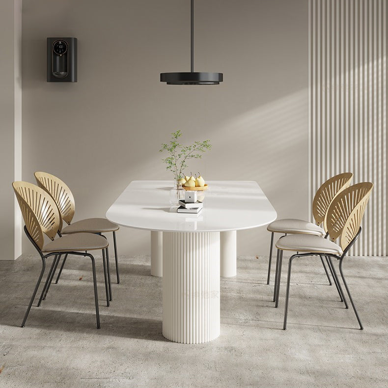 1/4/5/9 Pieces Modern Furniture Sintered Stone Top Dining Table Set for Home 5 Pieces: Table, 4 Beige Chairs Clearhalo 'Dining Room Sets' 'Dining Tables & Seating' 'dining_room_set' 'furn' 'furn_dining_room_set' 'Furniture' 'furniture_dining_room_set' 'Kitchen & Dining Furniture' 4706474