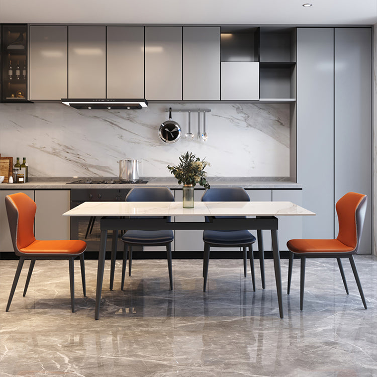 Modern 1/4/5/7 Pieces Dinette Set with White Sintered Stone Scalable Dining Table Set 5 Pieces: Table, 2 Blue+2 Orange Chairs Clearhalo 'Dining Room Sets' 'Dining Tables & Seating' 'dining_room_set' 'furn' 'furn_dining_room_set' 'Furniture' 'furniture_dining_room_set' 'Kitchen & Dining Furniture' 4706482