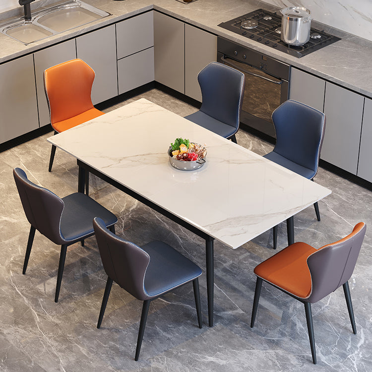 Modern 1/4/5/7 Pieces Dinette Set with White Sintered Stone Scalable Dining Table Set 7 Pieces: Table, 6 Chairs Clearhalo 'Dining Room Sets' 'Dining Tables & Seating' 'dining_room_set' 'furn' 'furn_dining_room_set' 'Furniture' 'furniture_dining_room_set' 'Kitchen & Dining Furniture' 4706486