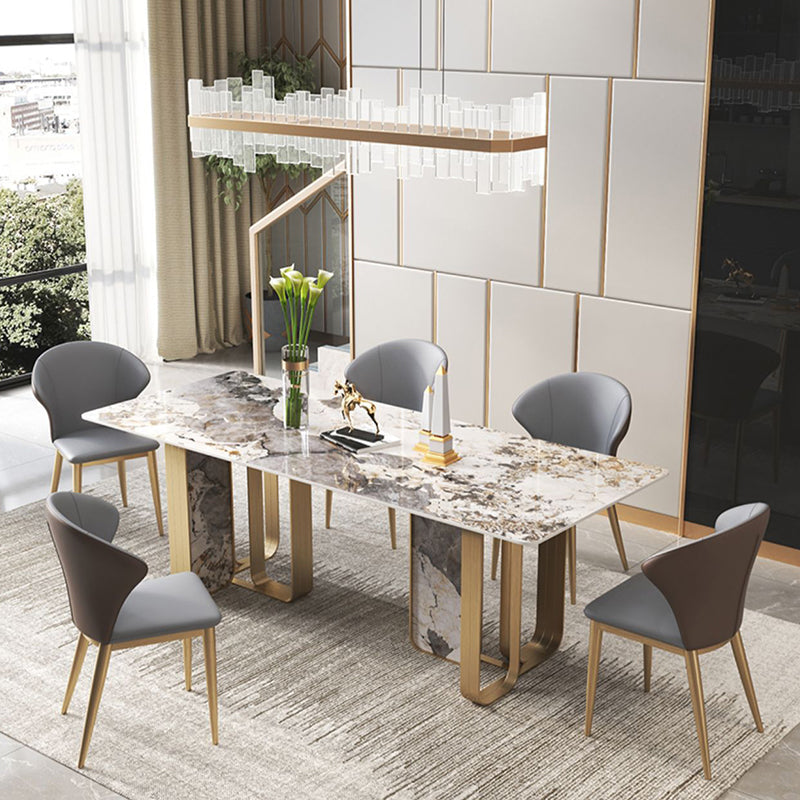 Glam 1/3/4/5/6/7/8/9 Pieces Dinette Set Sintered Stone Dining Room Set 6 Pieces: Table, 5 Chairs Clearhalo 'Dining Room Sets' 'Dining Tables & Seating' 'dining_room_set' 'furn' 'furn_dining_room_set' 'Furniture' 'furniture_dining_room_set' 'Kitchen & Dining Furniture' 4706501