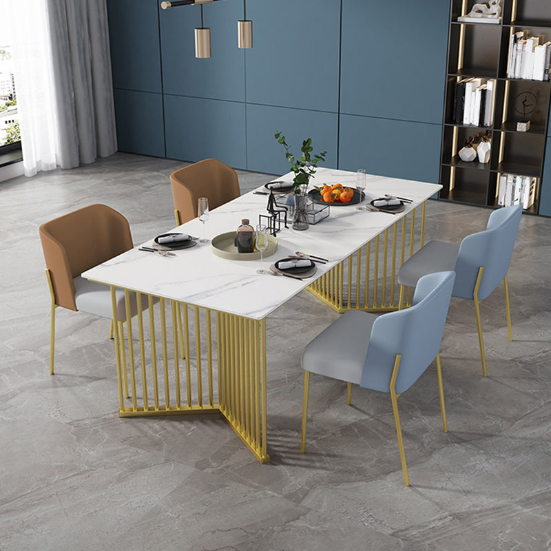 Glam 1/5 Pieces Dining Set Rectangle Stone Dining Table for Dining Room 5 Pieces: Table, 2 Grey and 2 Brown Chairs Clearhalo 'Dining Room Sets' 'Dining Tables & Seating' 'dining_room_set' 'furn' 'furn_dining_room_set' 'Furniture' 'furniture_dining_room_set' 'Kitchen & Dining Furniture' 4706522