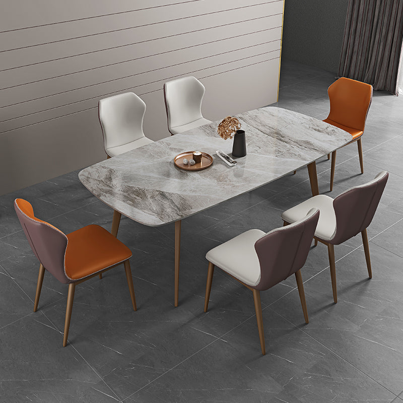 Glam 1/2/5/7 Pieces Dinette Set with Grey Sintered Stone Top Rectangle Dining Table Set 7 Pieces: Table, 6 Chairs Clearhalo 'Dining Room Sets' 'Dining Tables & Seating' 'dining_room_set' 'furn' 'furn_dining_room_set' 'Furniture' 'furniture_dining_room_set' 'Kitchen & Dining Furniture' 4706542