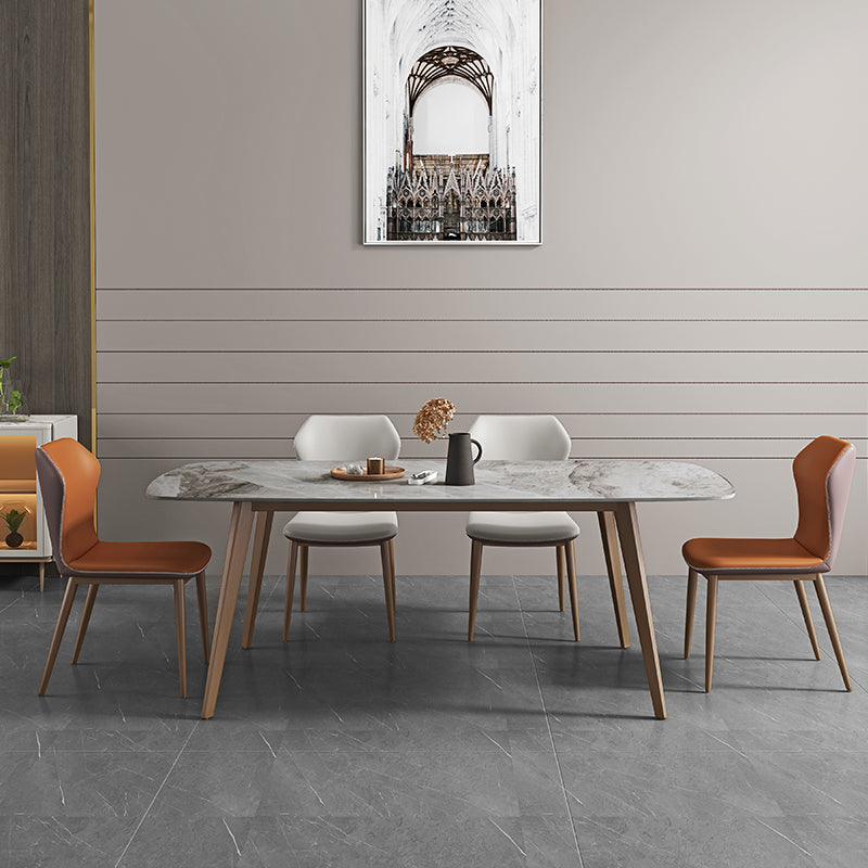 Glam 1/2/5/7 Pieces Dinette Set with Grey Sintered Stone Top Rectangle Dining Table Set 5 Pieces: Table, 2 White+2 Orange Chairs Clearhalo 'Dining Room Sets' 'Dining Tables & Seating' 'dining_room_set' 'furn' 'furn_dining_room_set' 'Furniture' 'furniture_dining_room_set' 'Kitchen & Dining Furniture' 4706543