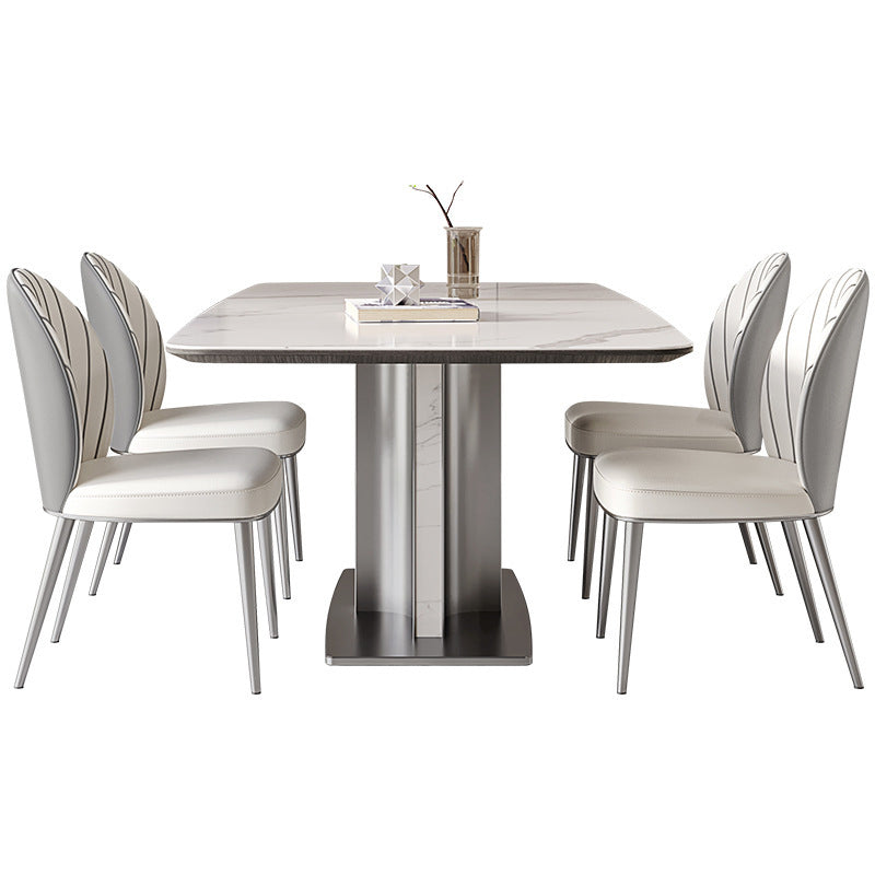 Contemporary 1/4/5/7 Pieces Dining Set Metal Dining Table Set 5 Pieces: Table, 4 Chairs Clearhalo 'Dining Room Sets' 'Dining Tables & Seating' 'dining_room_set' 'furn' 'furn_dining_room_set' 'Furniture' 'furniture_dining_room_set' 'Kitchen & Dining Furniture' 4706616