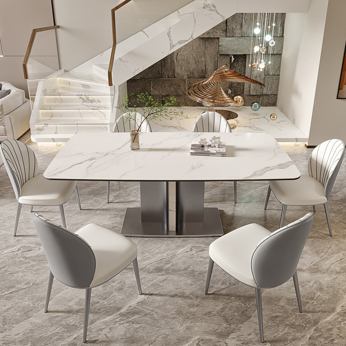 Contemporary 1/4/5/7 Pieces Dining Set Metal Dining Table Set Clearhalo 'Dining Room Sets' 'Dining Tables & Seating' 'dining_room_set' 'furn' 'furn_dining_room_set' 'Furniture' 'furniture_dining_room_set' 'Kitchen & Dining Furniture' 4706619