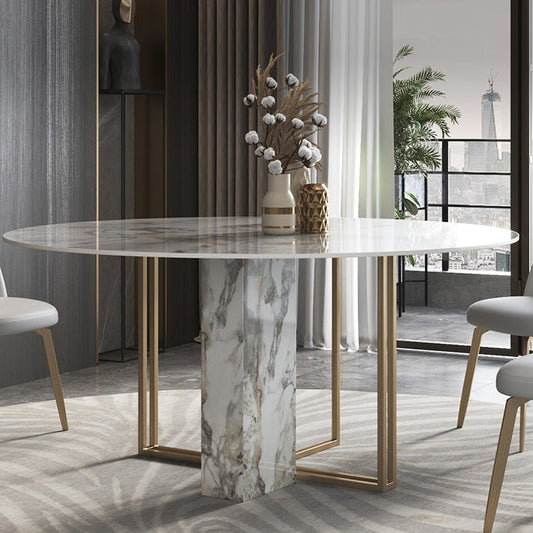 Glam 1/3/4/5/7 Pieces Dinette Set with Sintered Stone Top Round Dining Table Set Clearhalo 'Dining Room Sets' 'Dining Tables & Seating' 'dining_room_set' 'furn' 'furn_dining_room_set' 'Furniture' 'furniture_dining_room_set' 'Kitchen & Dining Furniture' 4706701