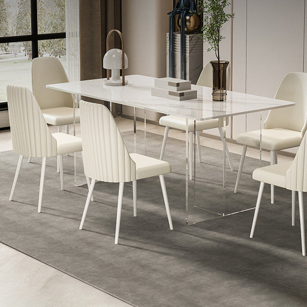 1/2/5/7 Pieces White Dining Set Sintered Stone Rectangle Dining Set with Leather Chairs Clearhalo 'Dining Room Sets' 'Dining Tables & Seating' 'dining_room_set' 'furn' 'furn_dining_room_set' 'Furniture' 'furniture_dining_room_set' 'Kitchen & Dining Furniture' 4706716