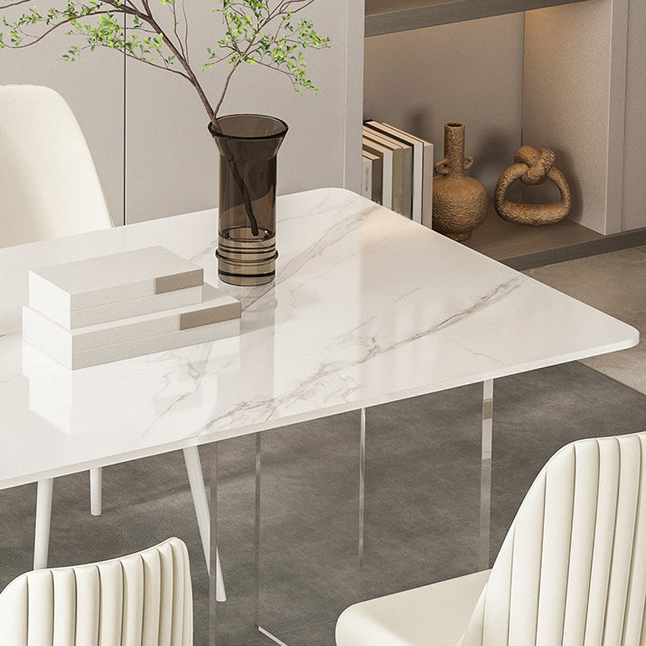 1/2/5/7 Pieces White Dining Set Sintered Stone Rectangle Dining Set with Leather Chairs Clearhalo 'Dining Room Sets' 'Dining Tables & Seating' 'dining_room_set' 'furn' 'furn_dining_room_set' 'Furniture' 'furniture_dining_room_set' 'Kitchen & Dining Furniture' 4706719