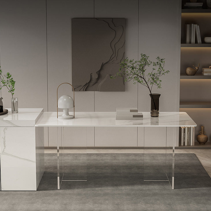 1/2/5/7 Pieces White Dining Set Sintered Stone Rectangle Dining Set with Leather Chairs Clearhalo 'Dining Room Sets' 'Dining Tables & Seating' 'dining_room_set' 'furn' 'furn_dining_room_set' 'Furniture' 'furniture_dining_room_set' 'Kitchen & Dining Furniture' 4706723