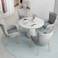 Glam 1/5 Pieces Dining Set Round Stone Dining Table for Dining Room 5 Pieces: Table, 4 Grey Chairs Clearhalo 'Dining Room Sets' 'Dining Tables & Seating' 'dining_room_set' 'furn' 'furn_dining_room_set' 'Furniture' 'furniture_dining_room_set' 'Kitchen & Dining Furniture' 4706731