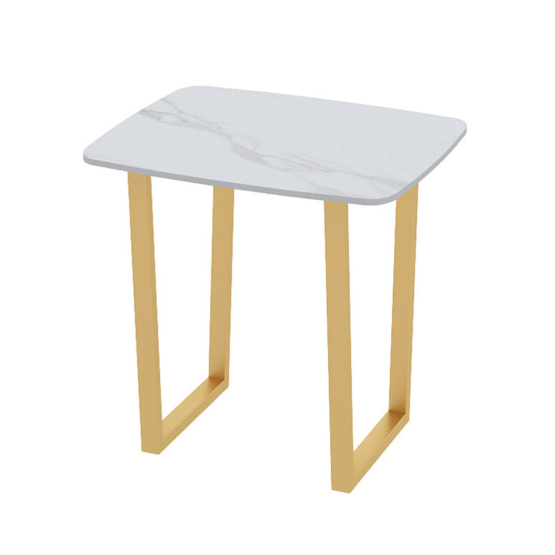 Industrial Style Dining Table Sintered Stone Sled Dining Table with Gold Frame White 23.6"L x 23.6"W x 29.5"H Without Chairs Clearhalo 'Dining Tables & Seating' 'Dining Tables' 'dining_table' 'furn' 'furn_dining_table' 'Furniture' 'furniture_dining_table' 'Kitchen & Dining Furniture' 'kitchen' 'kitchen_dining_table' 4706754