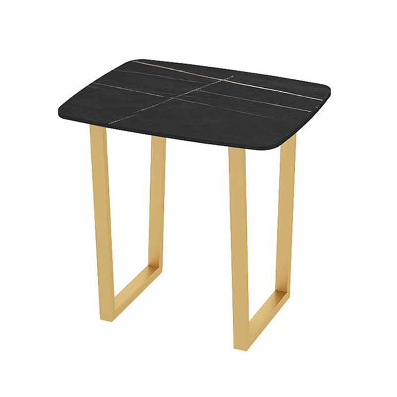 Industrial Style Dining Table Sintered Stone Sled Dining Table with Gold Frame Black 23.6"L x 23.6"W x 29.5"H Without Chairs Clearhalo 'Dining Tables & Seating' 'Dining Tables' 'dining_table' 'furn' 'furn_dining_table' 'Furniture' 'furniture_dining_table' 'Kitchen & Dining Furniture' 'kitchen' 'kitchen_dining_table' 4706755