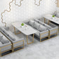 Industrial Style Dining Table Sintered Stone Sled Dining Table with Gold Frame White 47.2"L x 23.6"W x 29.5"H Without Chairs Clearhalo 'Dining Tables & Seating' 'Dining Tables' 'dining_table' 'furn' 'furn_dining_table' 'Furniture' 'furniture_dining_table' 'Kitchen & Dining Furniture' 'kitchen' 'kitchen_dining_table' 4706757