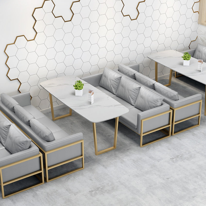 Industrial Style Dining Table Sintered Stone Sled Dining Table with Gold Frame White 47.2"L x 23.6"W x 29.5"H Without Chairs Clearhalo 'Dining Tables & Seating' 'Dining Tables' 'dining_table' 'furn' 'furn_dining_table' 'Furniture' 'furniture_dining_table' 'Kitchen & Dining Furniture' 'kitchen' 'kitchen_dining_table' 4706757