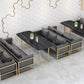 Industrial Style Dining Table Sintered Stone Sled Dining Table with Gold Frame Black 47.2"L x 23.6"W x 29.5"H Without Chairs Clearhalo 'Dining Tables & Seating' 'Dining Tables' 'dining_table' 'furn' 'furn_dining_table' 'Furniture' 'furniture_dining_table' 'Kitchen & Dining Furniture' 'kitchen' 'kitchen_dining_table' 4706758