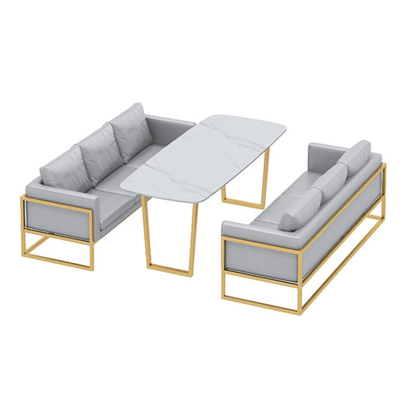 Industrial Style Dining Table Sintered Stone Sled Dining Table with Gold Frame Clearhalo 'Dining Tables & Seating' 'Dining Tables' 'dining_table' 'furn' 'furn_dining_table' 'Furniture' 'furniture_dining_table' 'Kitchen & Dining Furniture' 'kitchen' 'kitchen_dining_table' 4706763