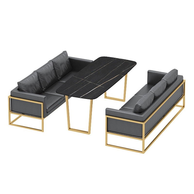 Industrial Style Dining Table Sintered Stone Sled Dining Table with Gold Frame Clearhalo 'Dining Tables & Seating' 'Dining Tables' 'dining_table' 'furn' 'furn_dining_table' 'Furniture' 'furniture_dining_table' 'Kitchen & Dining Furniture' 'kitchen' 'kitchen_dining_table' 4706764
