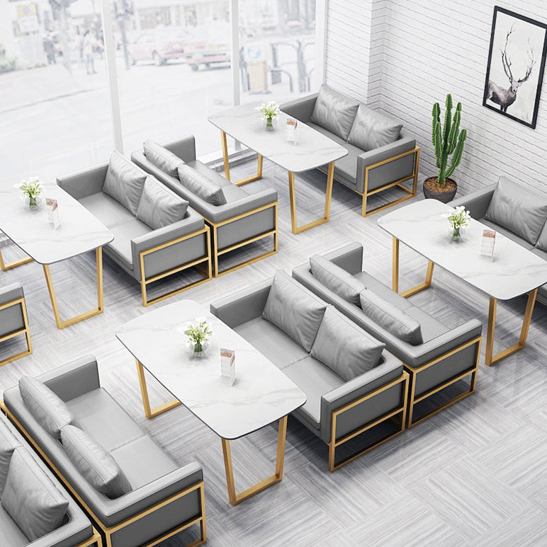 Industrial Style Dining Table Sintered Stone Sled Dining Table with Gold Frame Clearhalo 'Dining Tables & Seating' 'Dining Tables' 'dining_table' 'furn' 'furn_dining_table' 'Furniture' 'furniture_dining_table' 'Kitchen & Dining Furniture' 'kitchen' 'kitchen_dining_table' 4706766