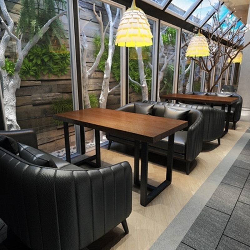 Industrial Style Dining Table Black Base Dining Table for Dining Room Solid Wood 47.2"L x 23.6"W x 29.5"H Without Chairs Clearhalo 'Dining Tables & Seating' 'Dining Tables' 'dining_table' 'furn' 'furn_dining_table' 'Furniture' 'furniture_dining_table' 'Kitchen & Dining Furniture' 'kitchen' 'kitchen_dining_table' 4706774