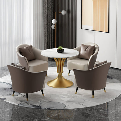 Metal Traditional Luxury Round Table Sintered Stone Indoor Table with Tulip Base Gold 23.6"L x 23.6"W x 29.5"H Without Chairs Clearhalo 'Dining Tables & Seating' 'Dining Tables' 'dining_table' 'furn' 'furn_dining_table' 'Furniture' 'furniture_dining_table' 'Kitchen & Dining Furniture' 'kitchen' 'kitchen_dining_table' 4706862