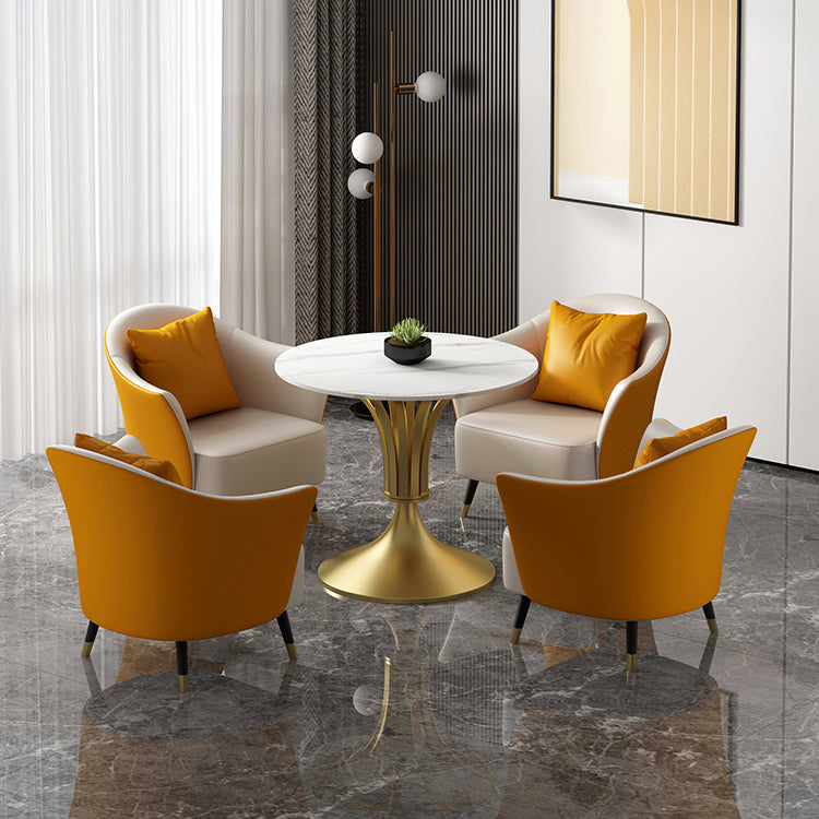 Metal Traditional Luxury Round Table Sintered Stone Indoor Table with Tulip Base Gold 27.6"L x 27.6"W x 29.5"H Without Chairs Clearhalo 'Dining Tables & Seating' 'Dining Tables' 'dining_table' 'furn' 'furn_dining_table' 'Furniture' 'furniture_dining_table' 'Kitchen & Dining Furniture' 'kitchen' 'kitchen_dining_table' 4706864