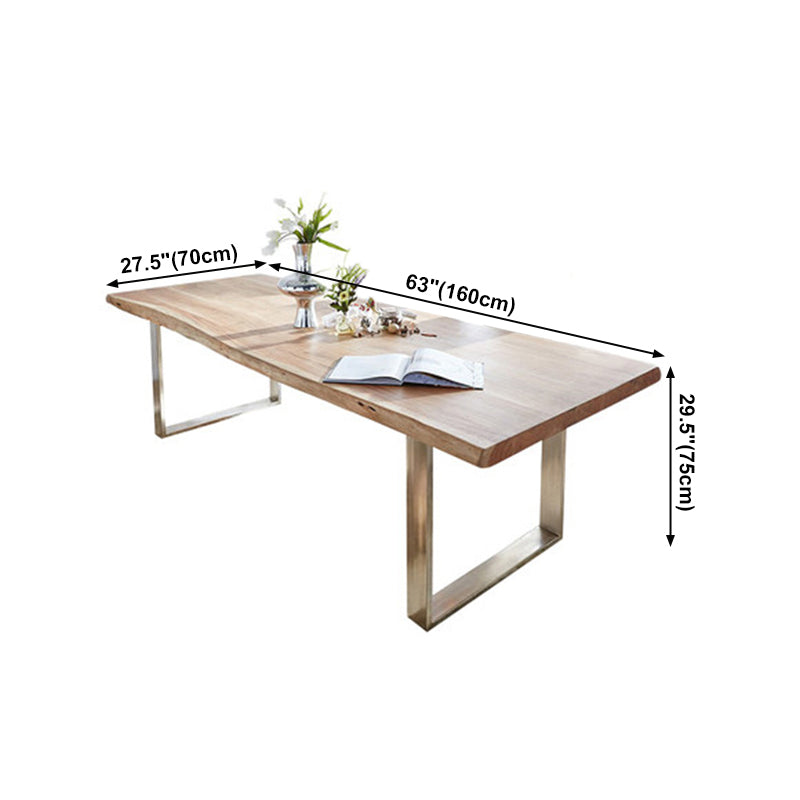 Rectangle Double Pedestal Glam Table Wood Color Fixed Table of Pinewood Solid Wood Clearhalo 'Dining Tables & Seating' 'Dining Tables' 'dining_table' 'furn' 'furn_dining_table' 'Furniture' 'furniture_dining_table' 'Kitchen & Dining Furniture' 'kitchen' 'kitchen_dining_table' 4706913