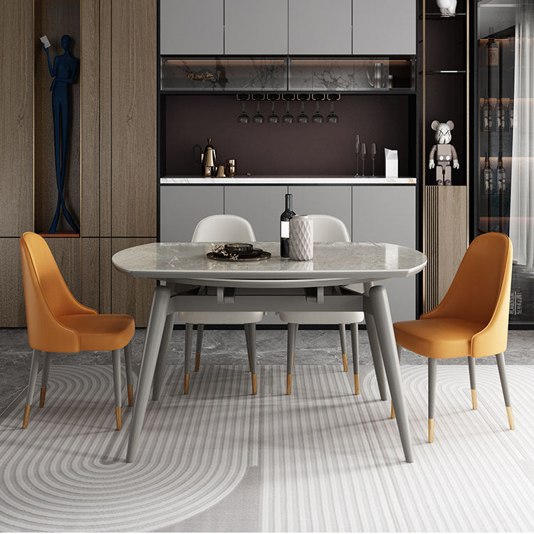 Modern Round Dining Table Stone Top Dining Table with 4 Wood Legs Gray Without Chairs Clearhalo 'Dining Tables & Seating' 'Dining Tables' 'dining_table' 'furn' 'furn_dining_table' 'Furniture' 'furniture_dining_table' 'Kitchen & Dining Furniture' 'kitchen' 'kitchen_dining_table' 4706917