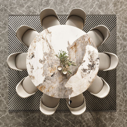 Modern Round Dining Table Stone Top Dining Table with 4 Wood Legs Pandora Gold 47.2"L x 47.2"W x 29.5"H Without Chairs Clearhalo 'Dining Tables & Seating' 'Dining Tables' 'dining_table' 'furn' 'furn_dining_table' 'Furniture' 'furniture_dining_table' 'Kitchen & Dining Furniture' 'kitchen' 'kitchen_dining_table' 4706918