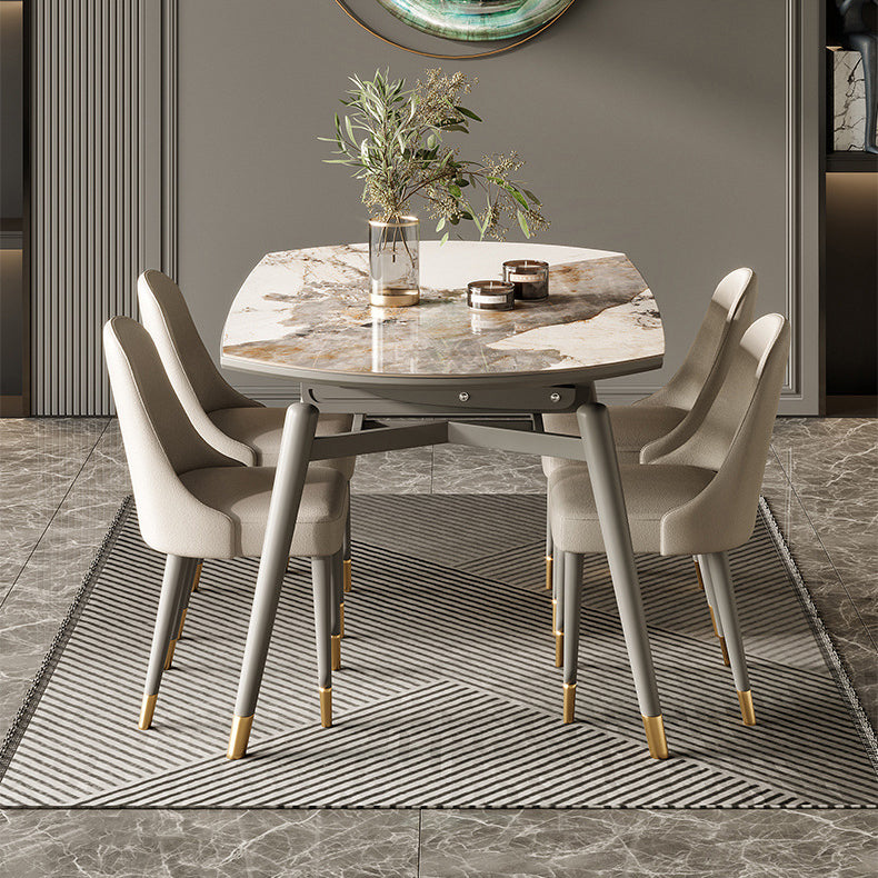 Modern Round Dining Table Stone Top Dining Table with 4 Wood Legs Clearhalo 'Dining Tables & Seating' 'Dining Tables' 'dining_table' 'furn' 'furn_dining_table' 'Furniture' 'furniture_dining_table' 'Kitchen & Dining Furniture' 'kitchen' 'kitchen_dining_table' 4706926