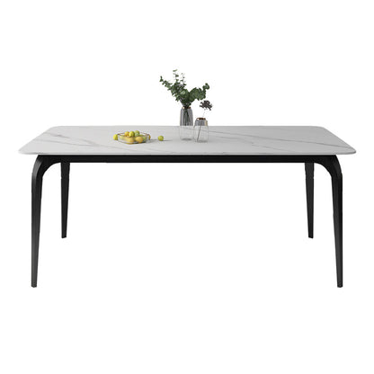 Rectangle Shape Industrial Dining Table Fixed Table with Sintered Stone White 55.1"L x 31.5"W x 29.5"H Without Chairs Clearhalo 'Dining Tables & Seating' 'Dining Tables' 'dining_table' 'furn' 'furn_dining_table' 'Furniture' 'furniture_dining_table' 'Kitchen & Dining Furniture' 'kitchen' 'kitchen_dining_table' 4706935